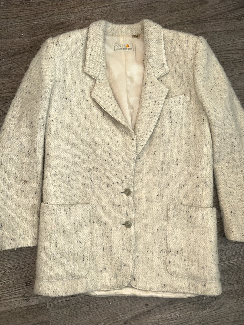 Vintage Liz Claiborne Wool Blazer Jacket Size 10 Ivory Speckled Made in Korea - Picture 2 of 10
